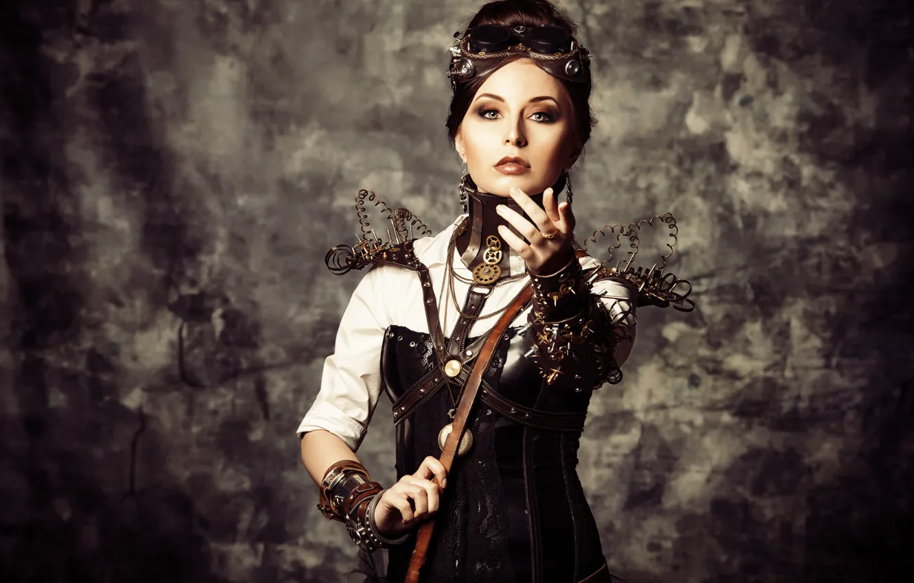Photo wallpaper girl, style, wire, glasses, steampunk, corset