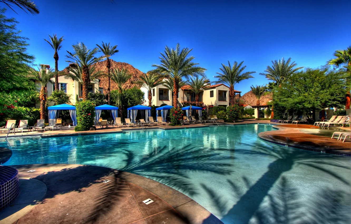 Photo wallpaper Villa, home, pool, pool, sunbeds, houses, Palma., exterior