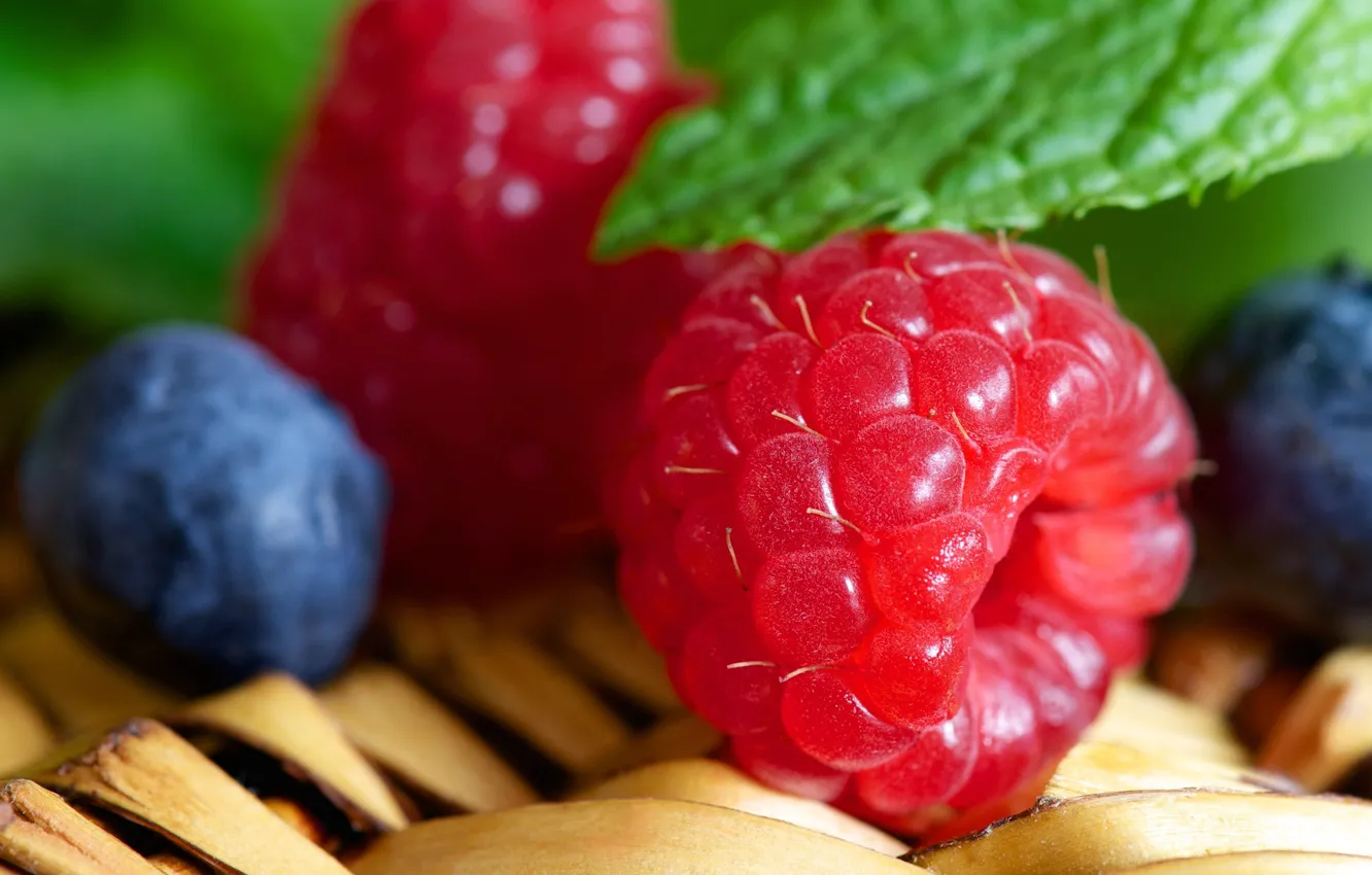 Photo wallpaper berries, raspberry, food, blueberries