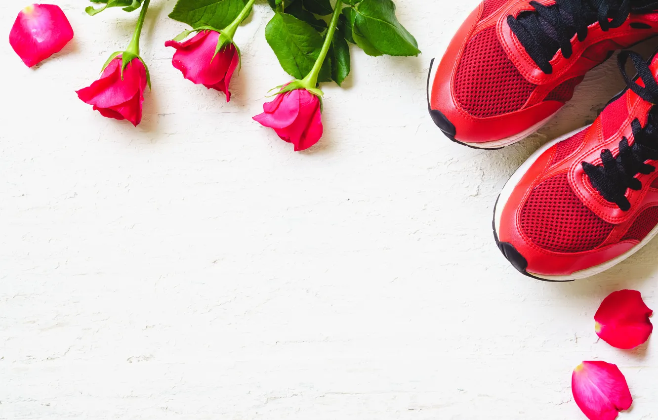 Photo wallpaper flowers, roses, sneakers