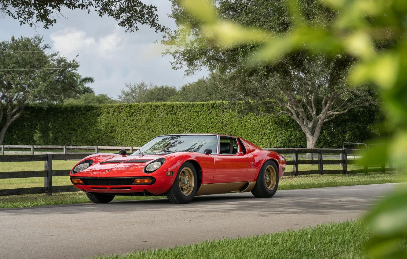 Photo wallpaper red, Lamborghini, Lambo, Miura, Lamborghini Miura SV