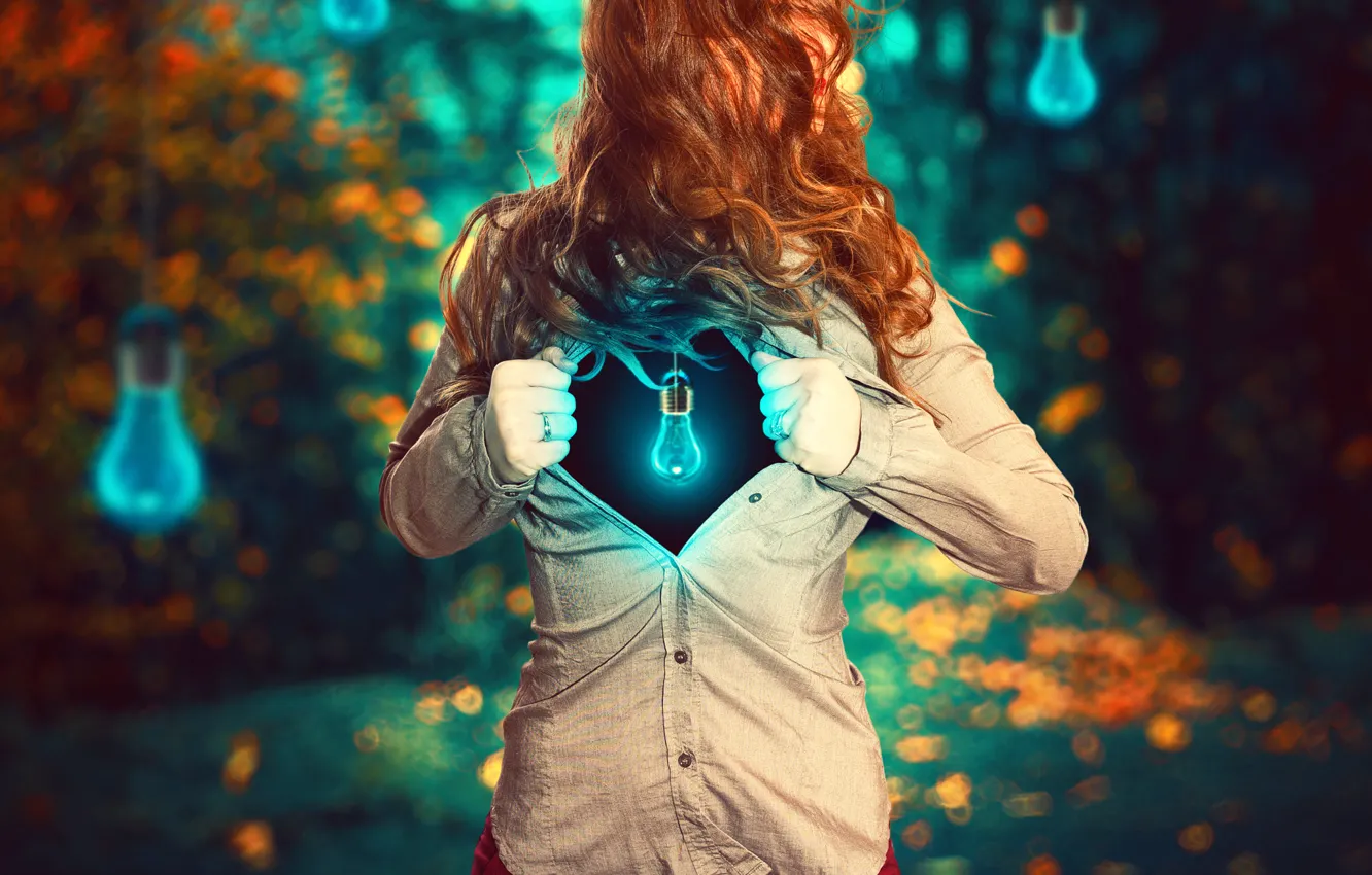 Photo wallpaper girl, shirt, light bulb