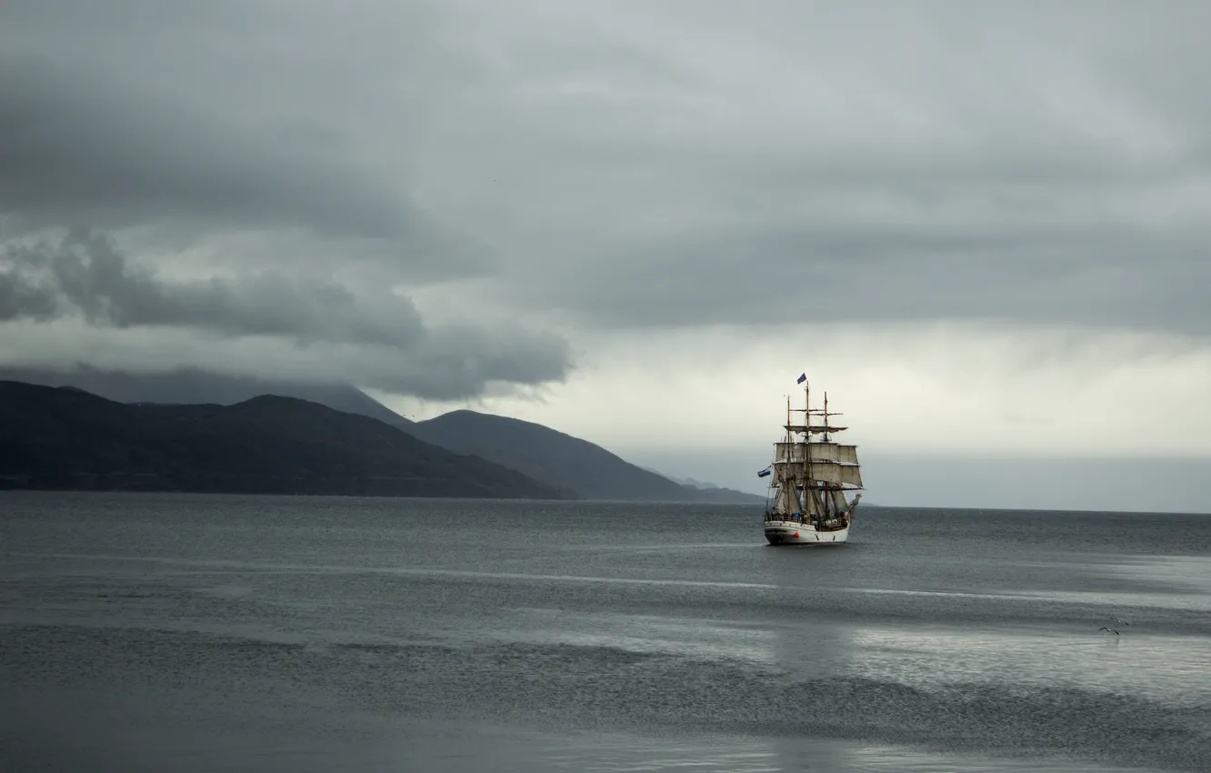 Photo wallpaper sea, landscape, ship