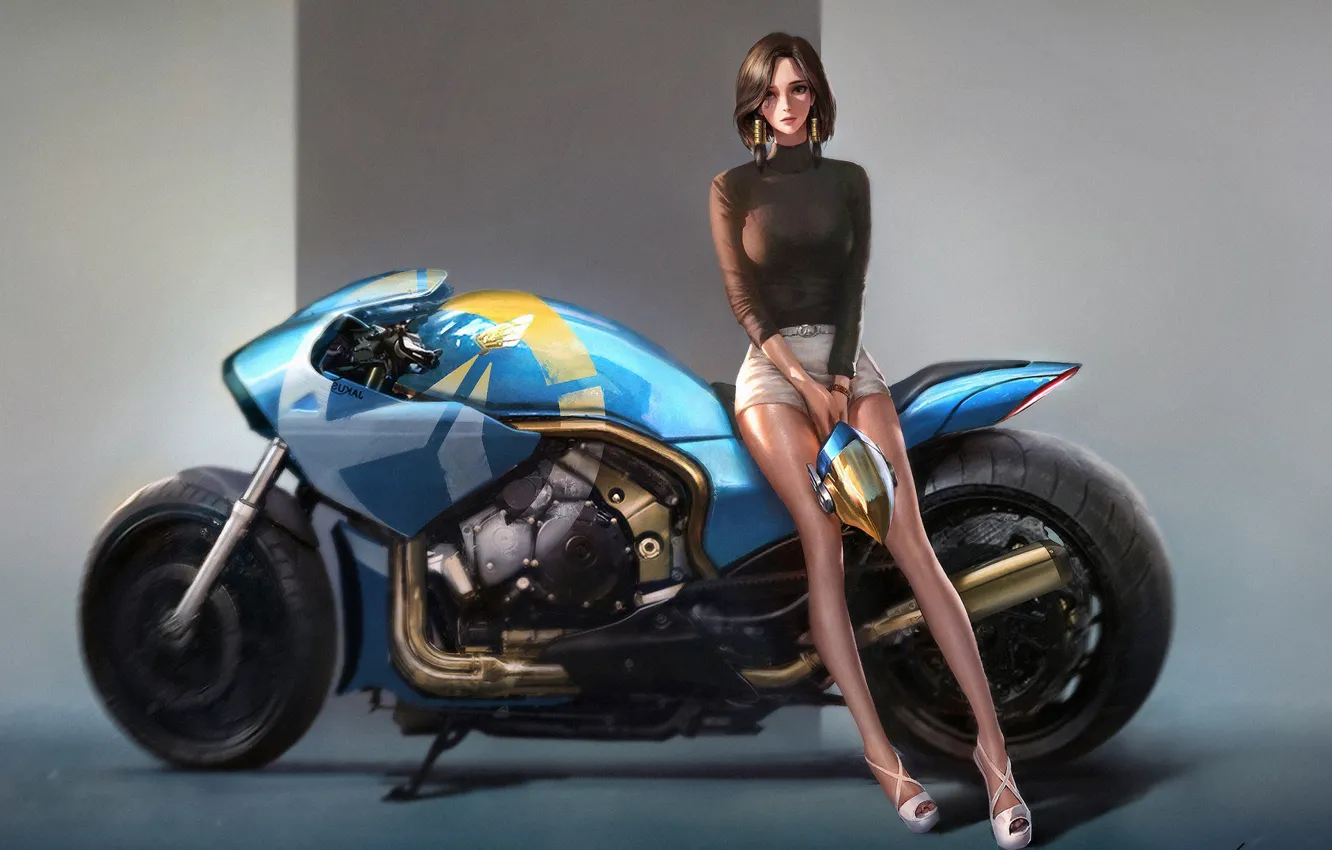 Photo wallpaper girl, helmet, Overwatch, Pharah, motocyle