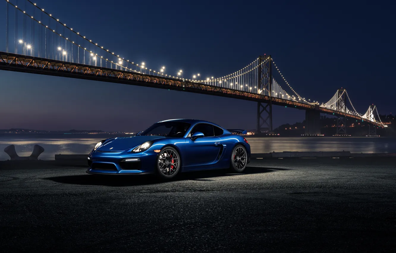 Photo wallpaper 911, Porsche, Car, Blue, Front, Bridge, Night, Sport