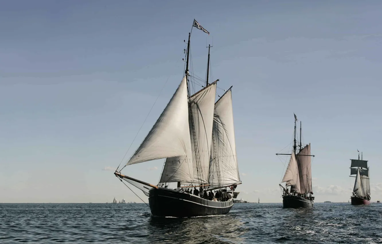 Photo wallpaper the ocean, ships, parade, sailing, Danish Tall Ships from United Sailing Ships, Danish sailing vessels, …