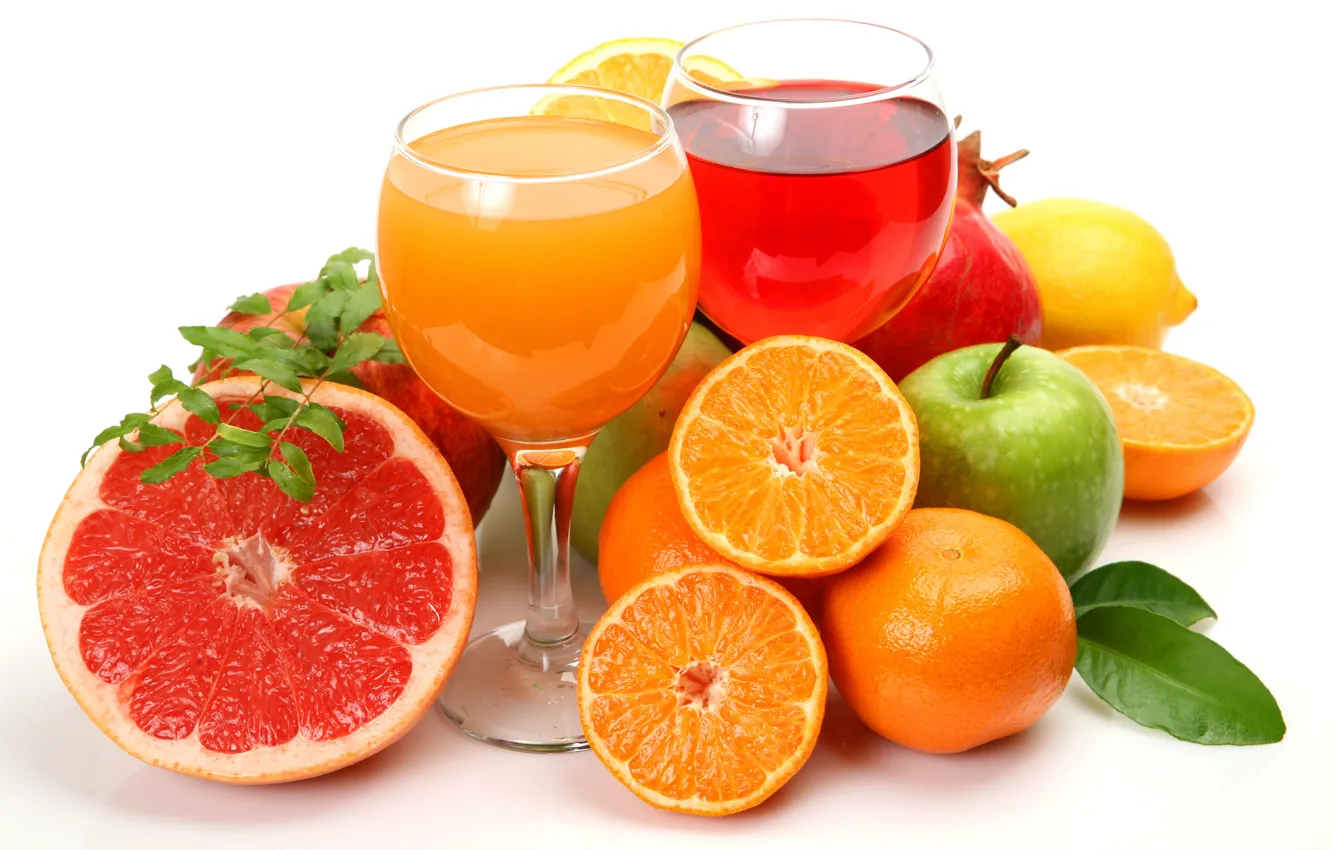 Photo wallpaper lemon, apples, oranges, fruit, citrus, grapefruit, garnet, juices
