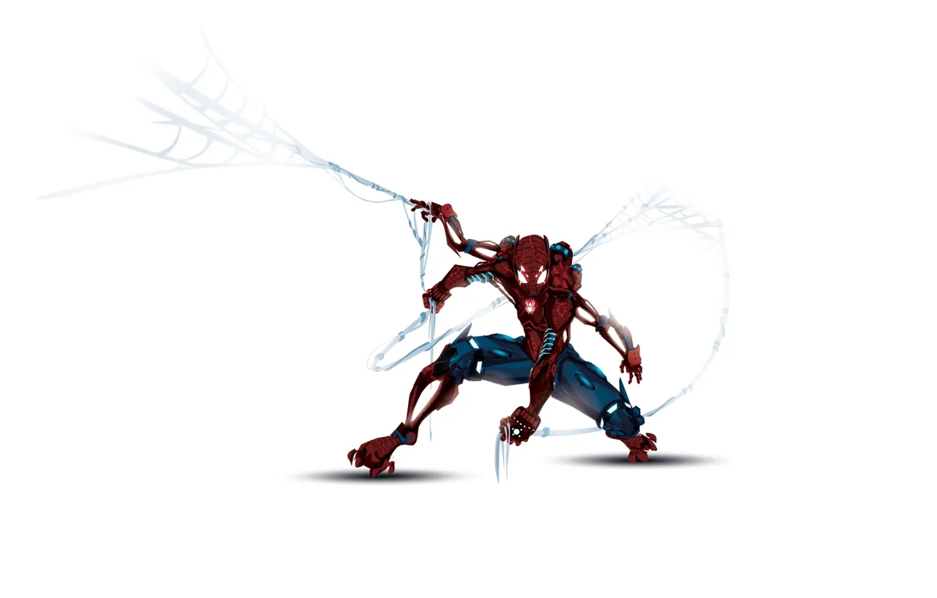 Photo wallpaper robot, web, white background, cyborg, comics, marvel, comics, spider-man