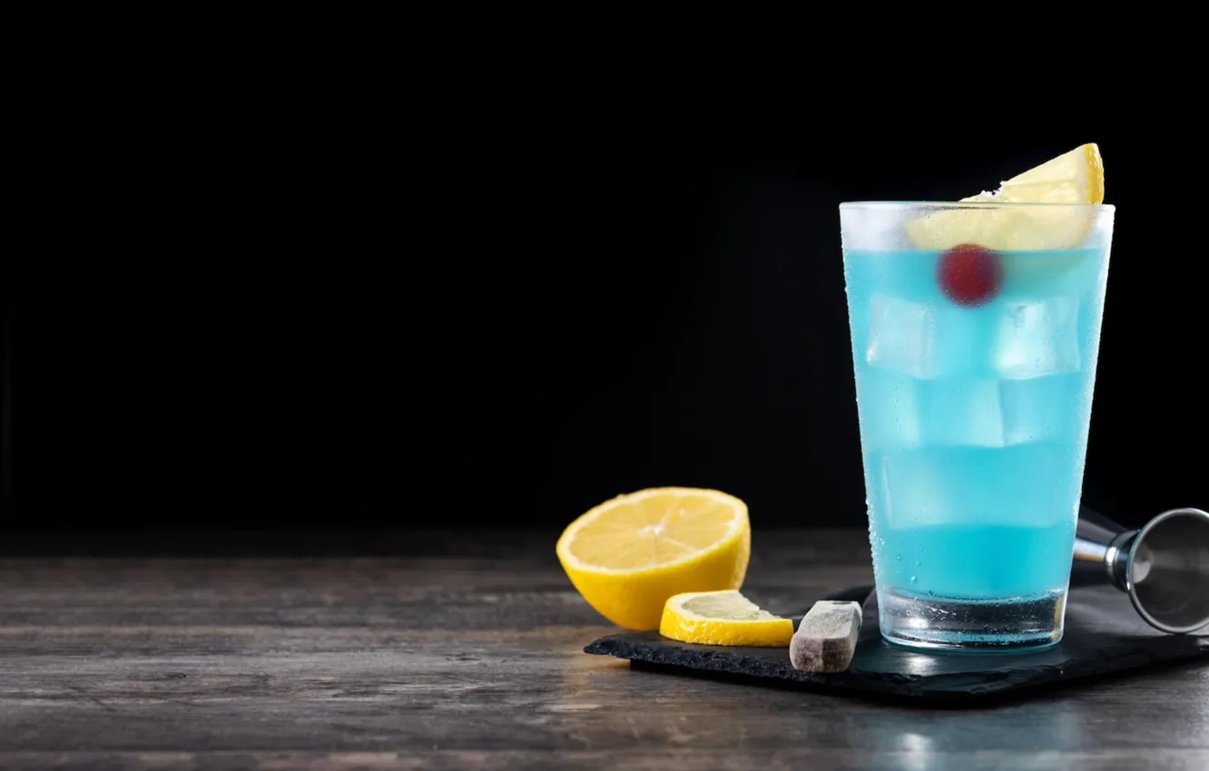 Photo wallpaper blue, wooden, cocktail, table, Martini