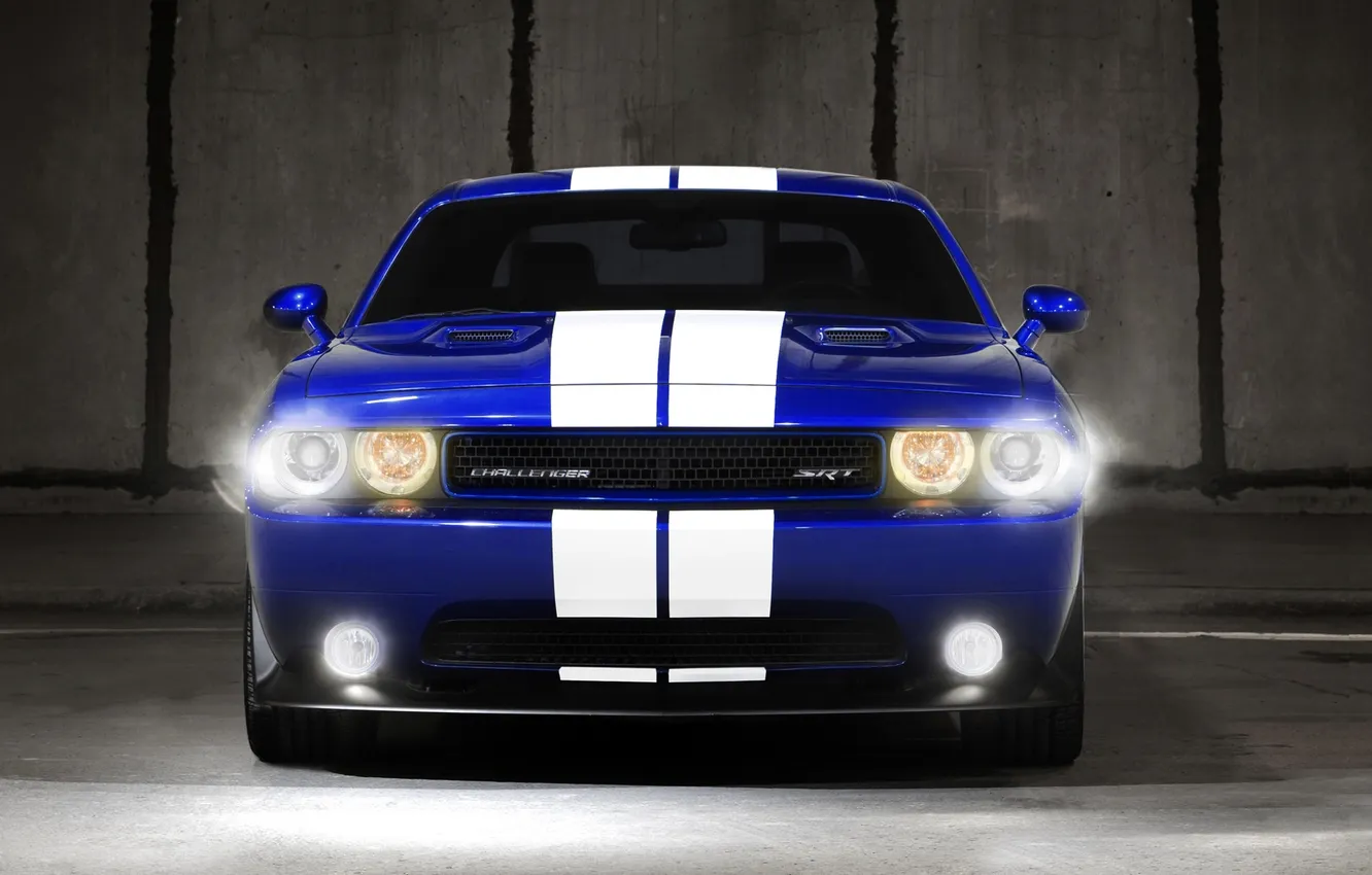 Photo wallpaper strip, Auto, Blue, Light, Dodge, Dodge, Challenger, Lights