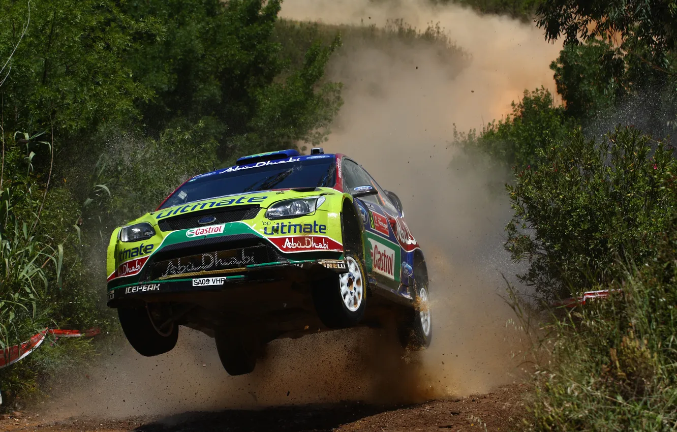 Photo wallpaper jump, Ford, dust, Portugal, Focus, WRC, Rally, Rally