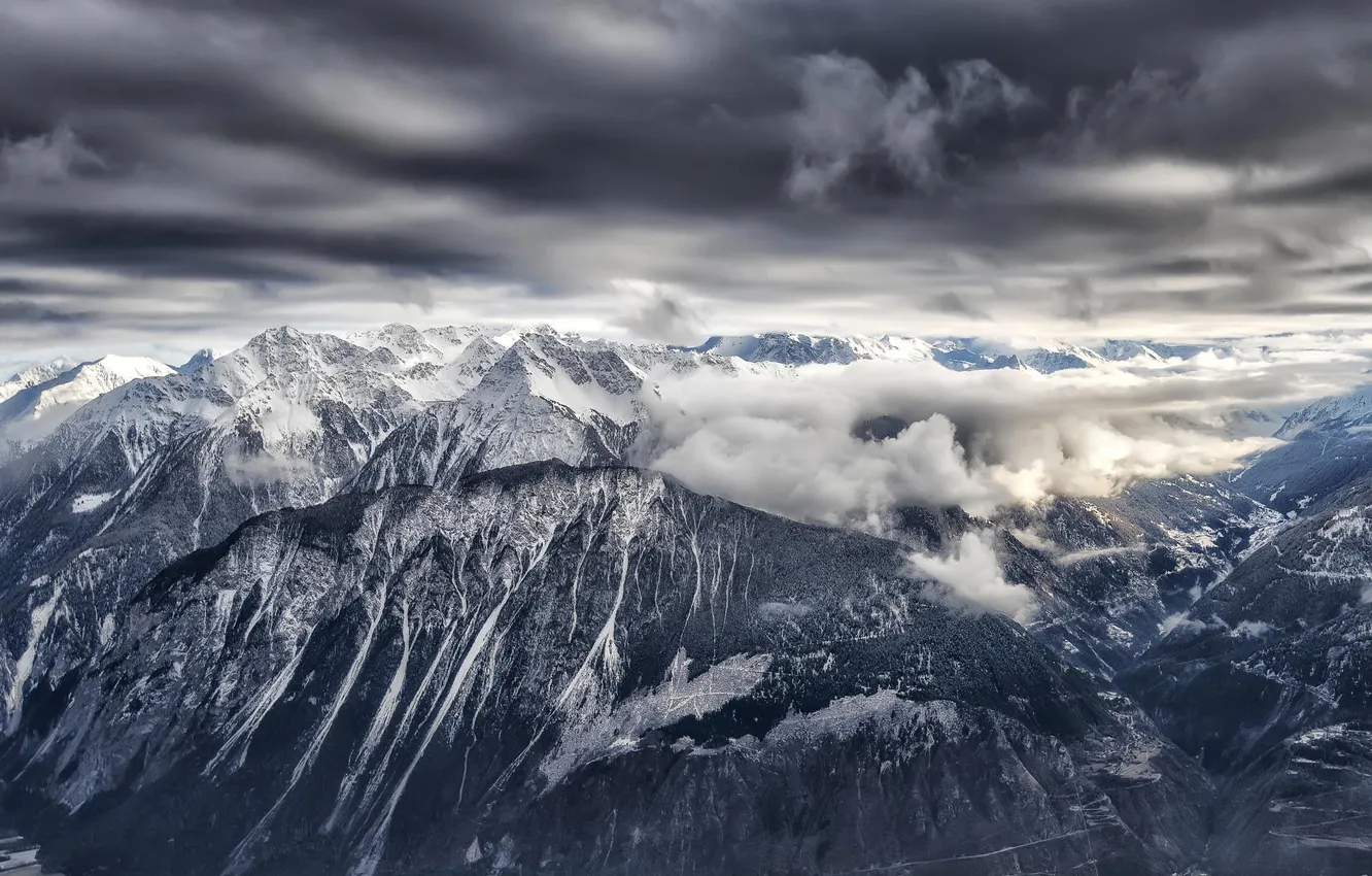 Photo wallpaper winter, snow, mountains, nature, lake, panorama, mountain range