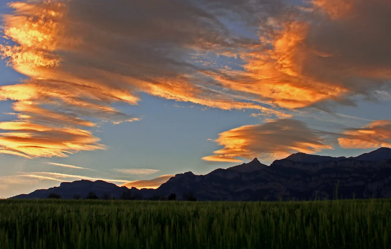 Photo wallpaper the sky, landscape, sunset