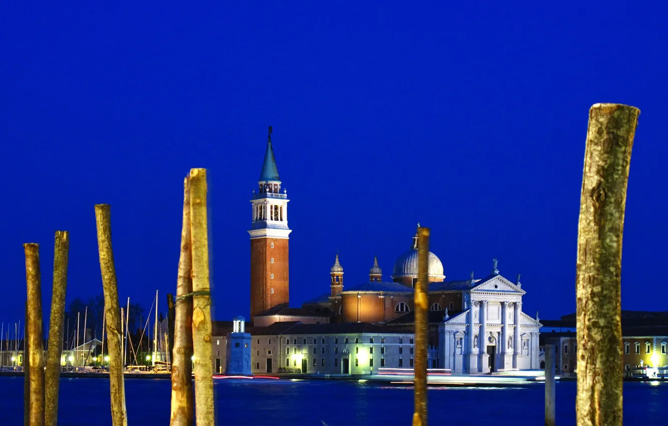 Photo wallpaper the sky, night, lights, Italy, Church, Venice, channel, San Giorgio Maggiore