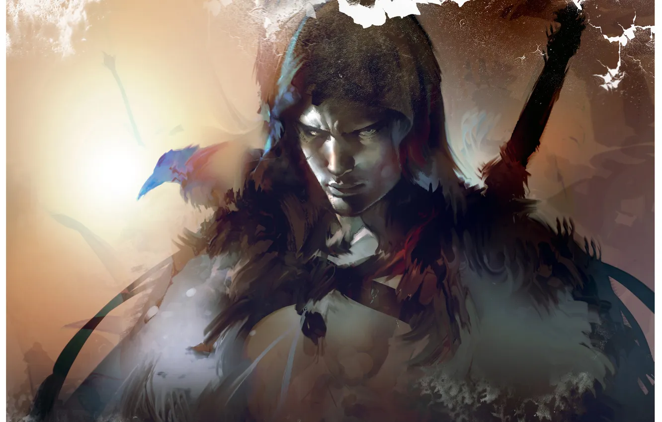 Photo wallpaper sword, art, hood, male, Raven, the handle