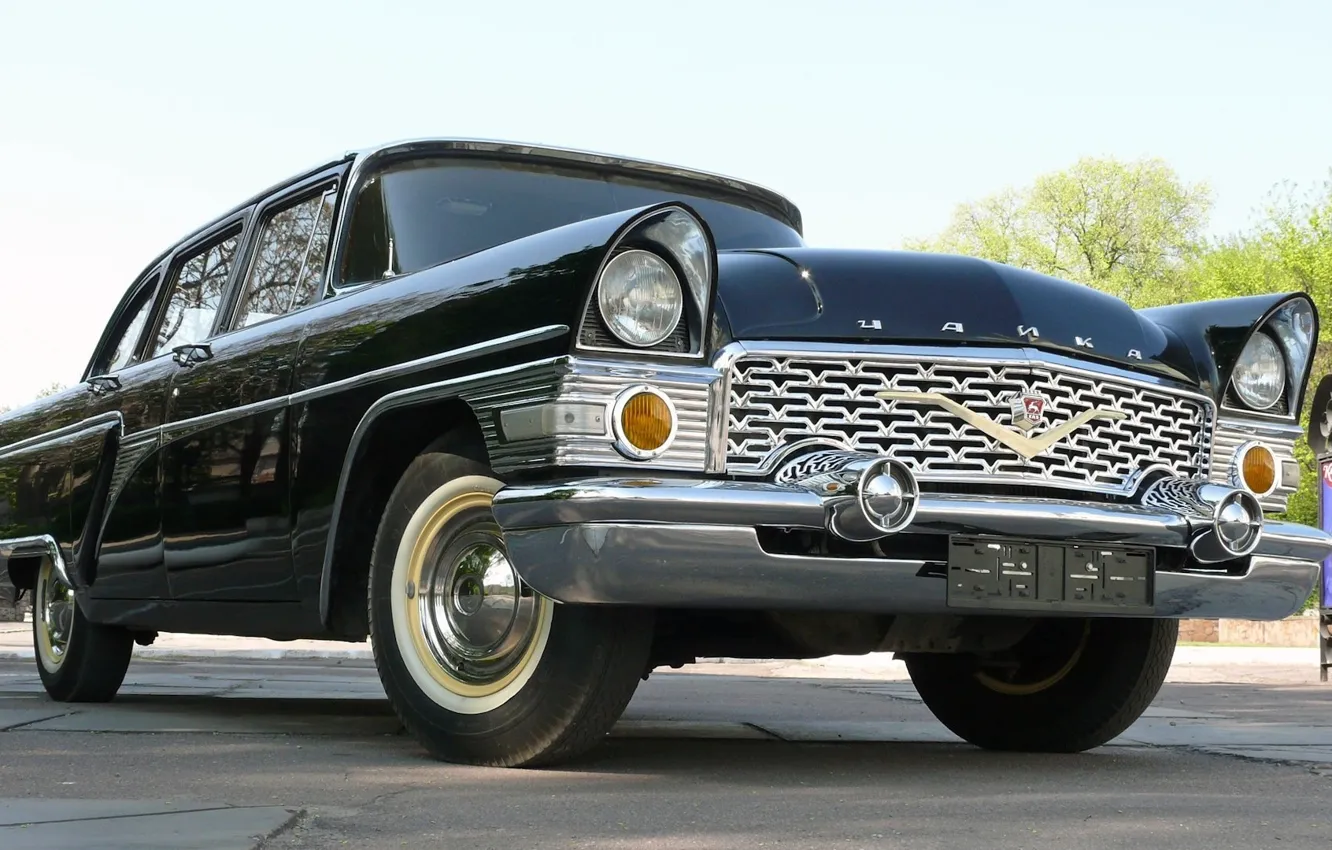 Photo wallpaper black, seagulls, USSR, car, chrome, rarity, GAZ-13