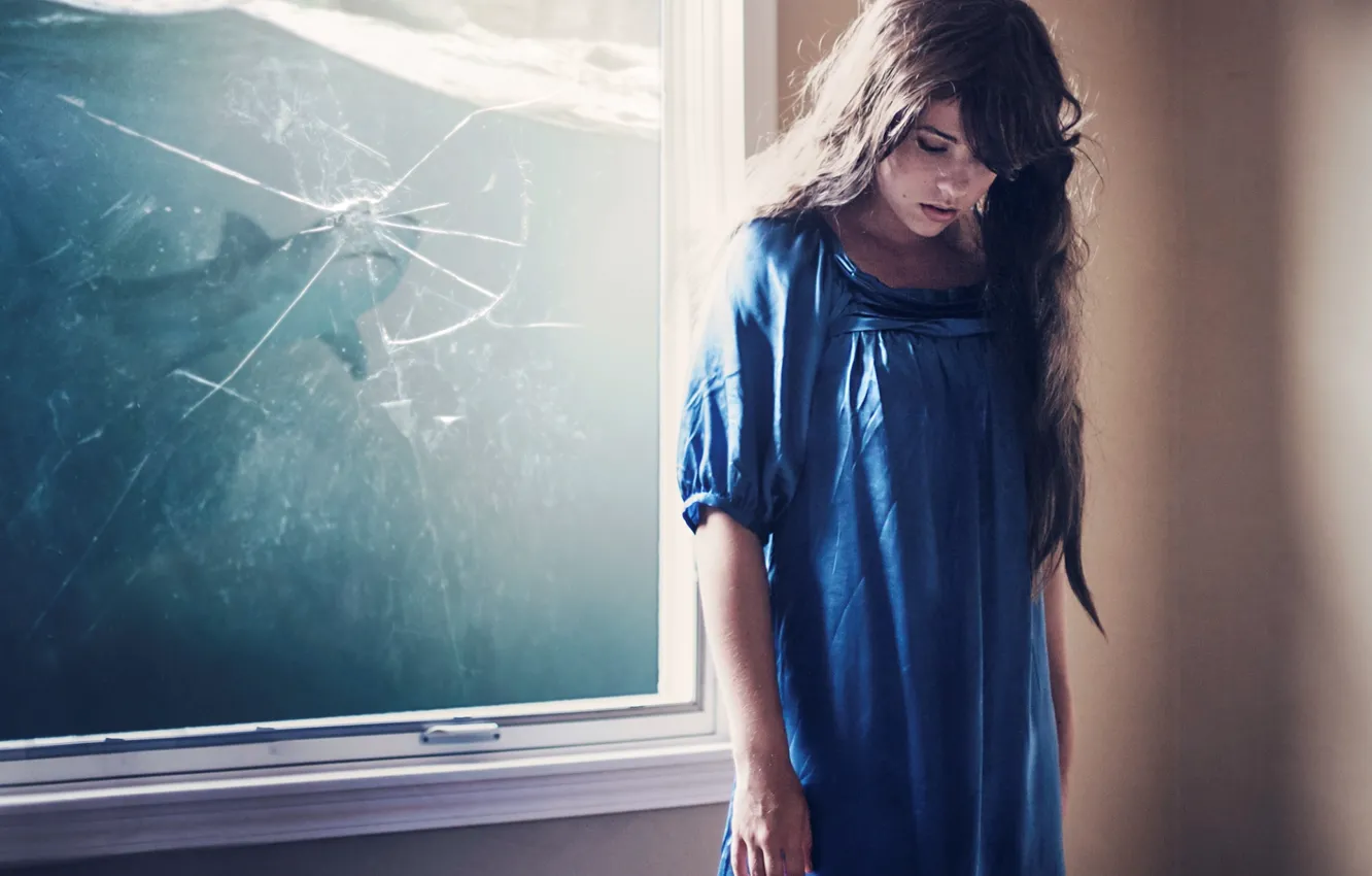 Photo wallpaper water, girl, room, window