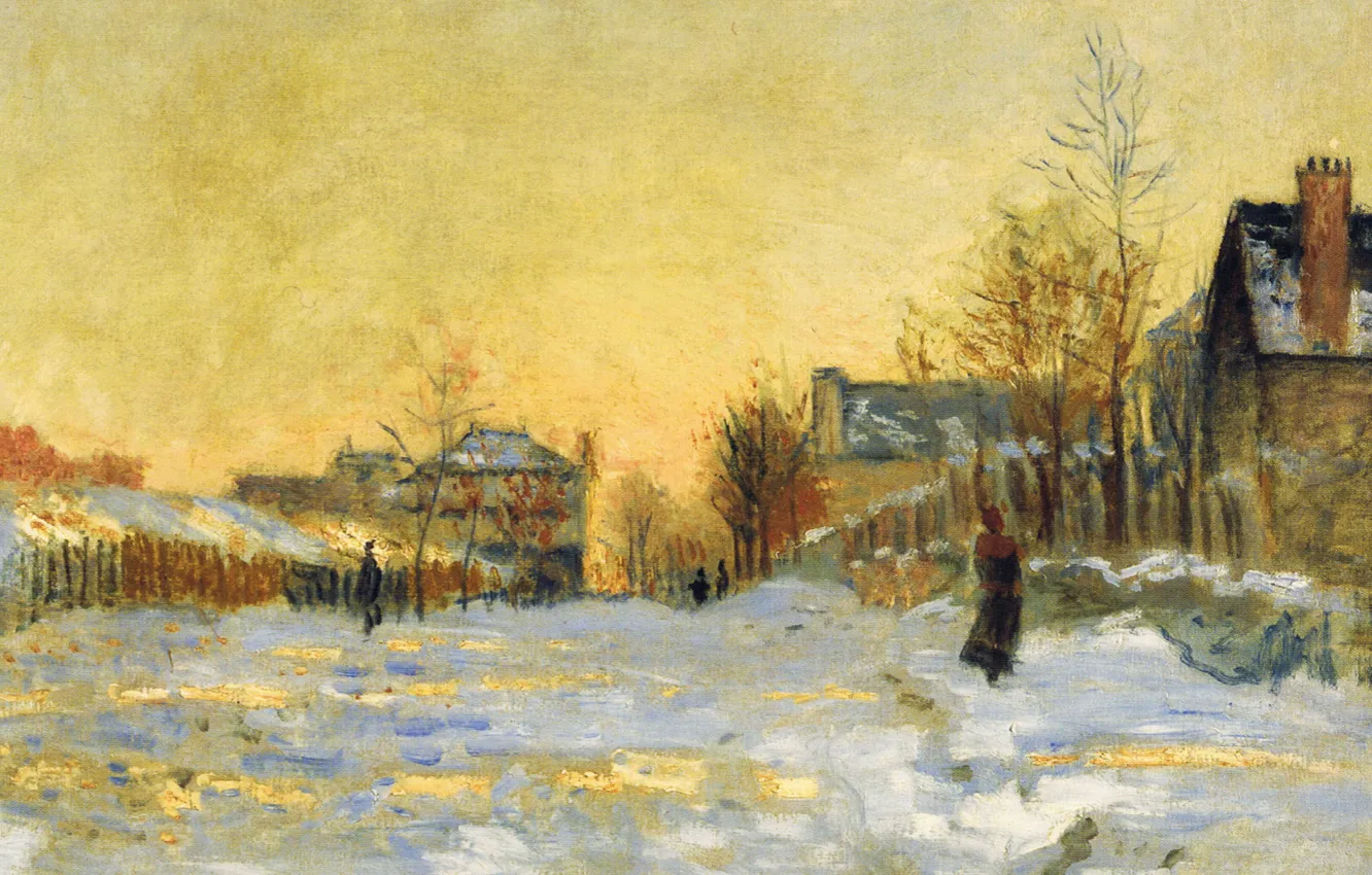 Photo wallpaper picture, the urban landscape, Claude Monet, The Snow Effect. Street in Argenteuil