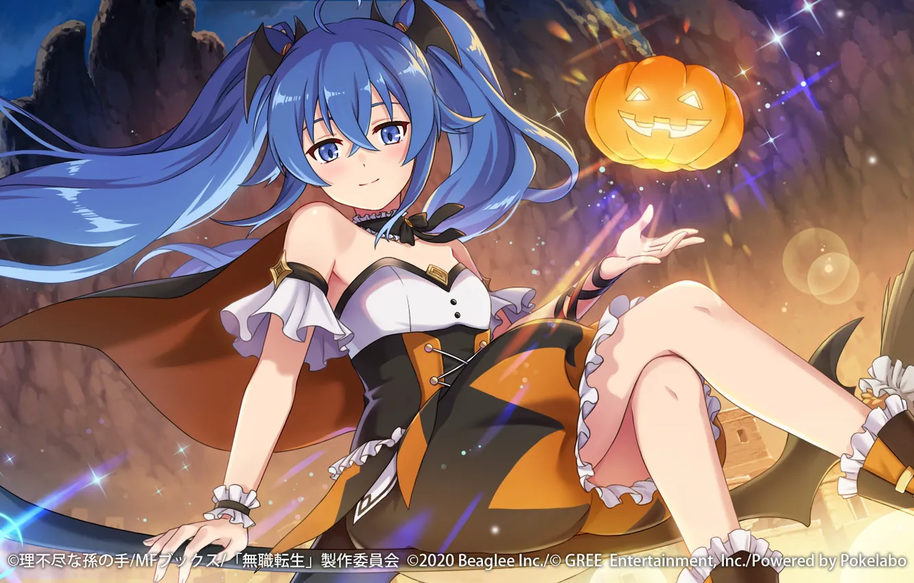 Photo wallpaper girl, broom, Halloween, Jack, Mushoku Tensei: Isekai Ittara Honki Dasu, Roxy Migurdia