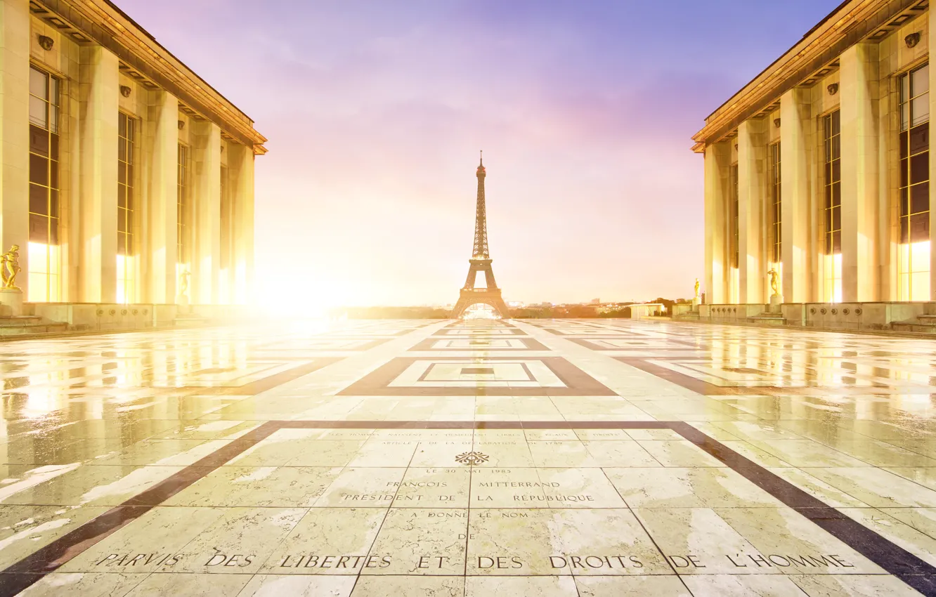 Photo wallpaper the city, dawn, France, Paris, building, morning, area, Eiffel tower