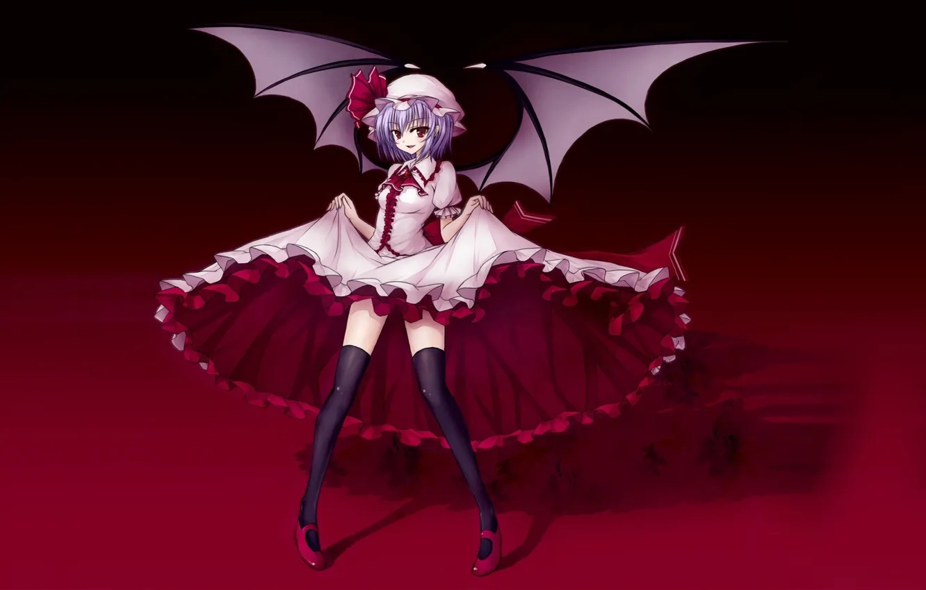 Photo wallpaper shadow, stockings, cap, touhou, flirting, red shoes, Touhou Project, Remilia Scarlet