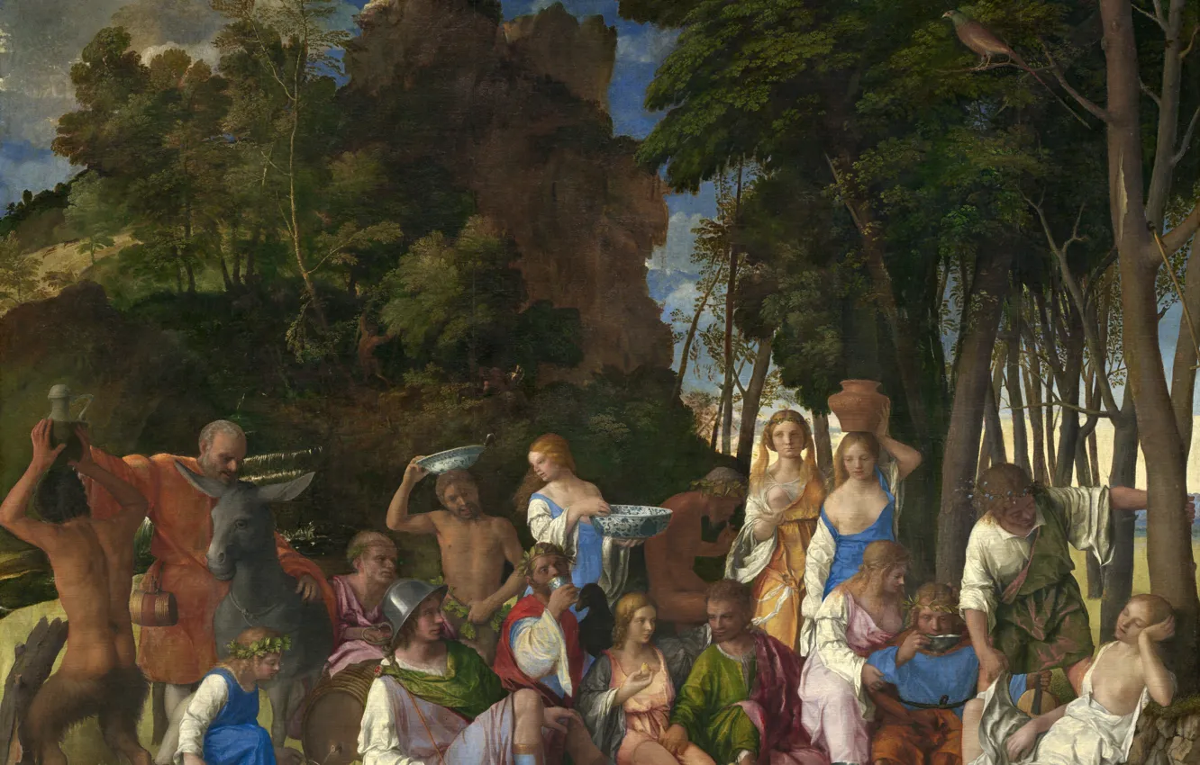 Photo wallpaper allegory, 1514-1529, TITIAN, The feast of the gods, the mythological story, together with Giovanni Bellini
