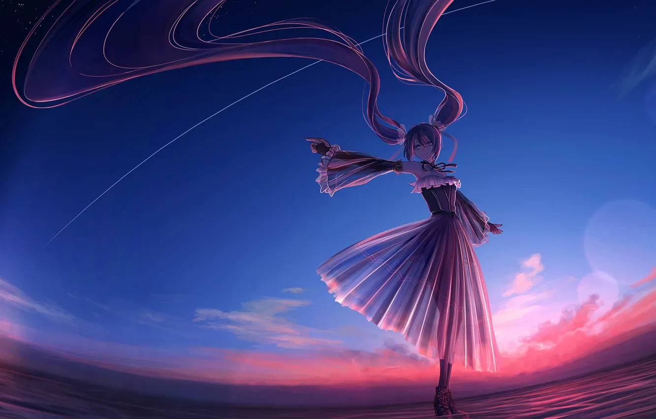 Photo wallpaper the sky, water, girl, Hatsune Miku, Vocaloid