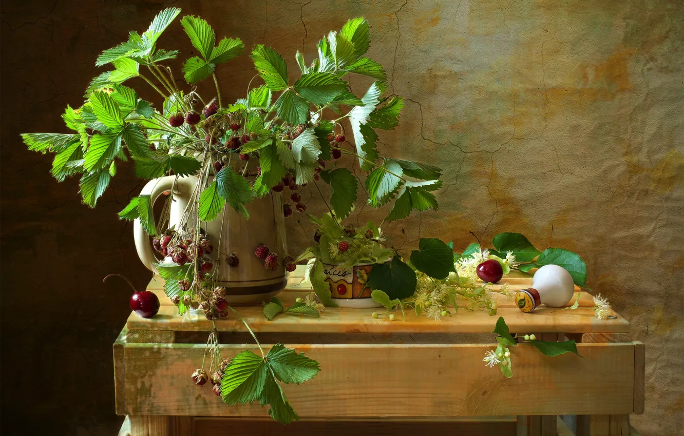 Photo wallpaper summer, Linden, cherry, strawberries