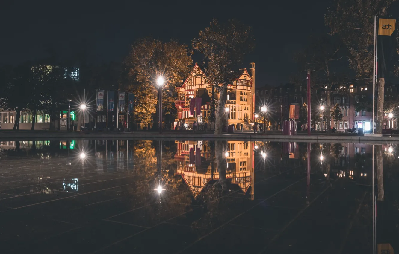 Photo wallpaper night, street, building, Amsterdam, lights, photographer Gabriel Guita