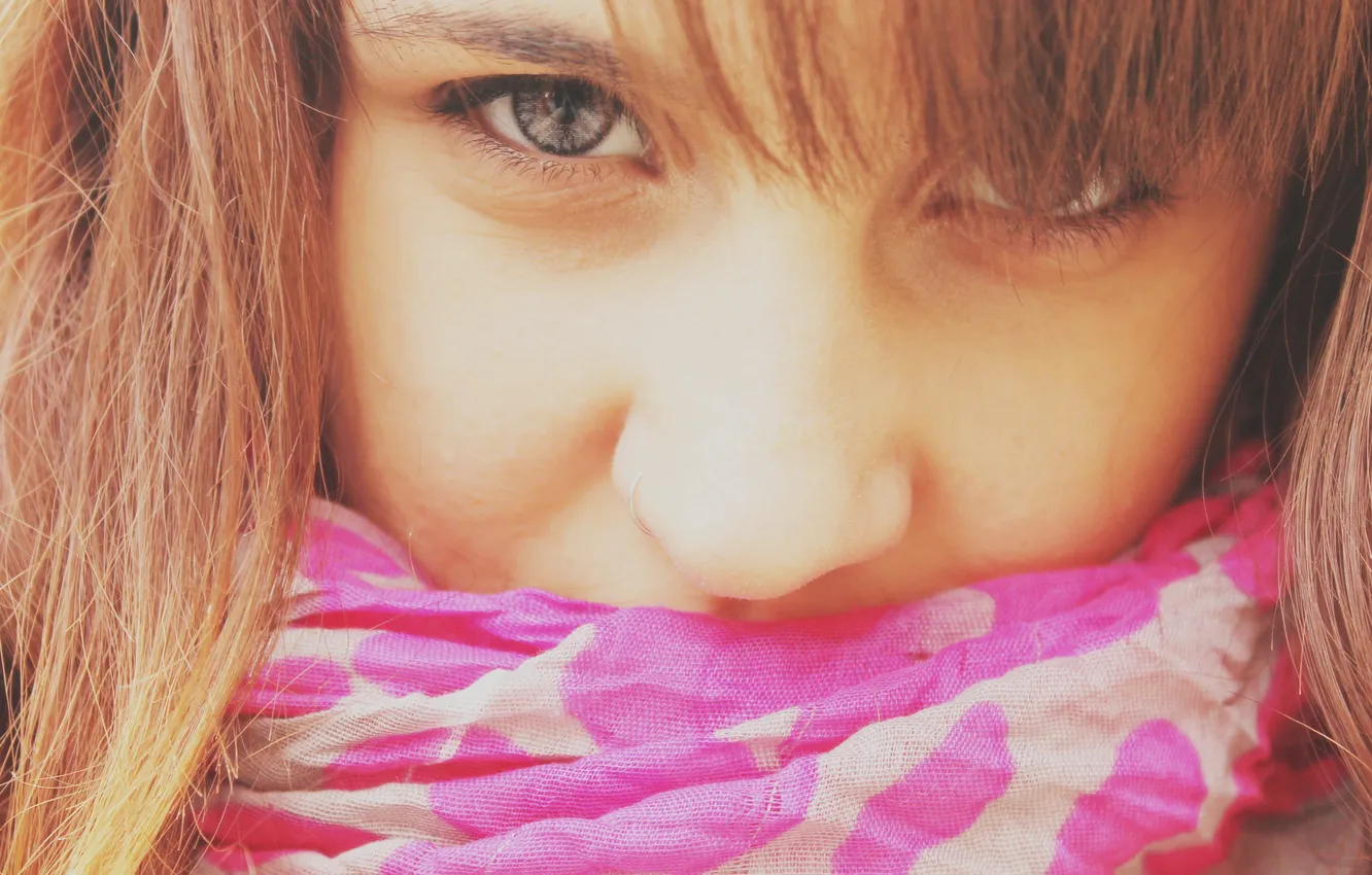 Photo wallpaper eyes, girl, face, scarf