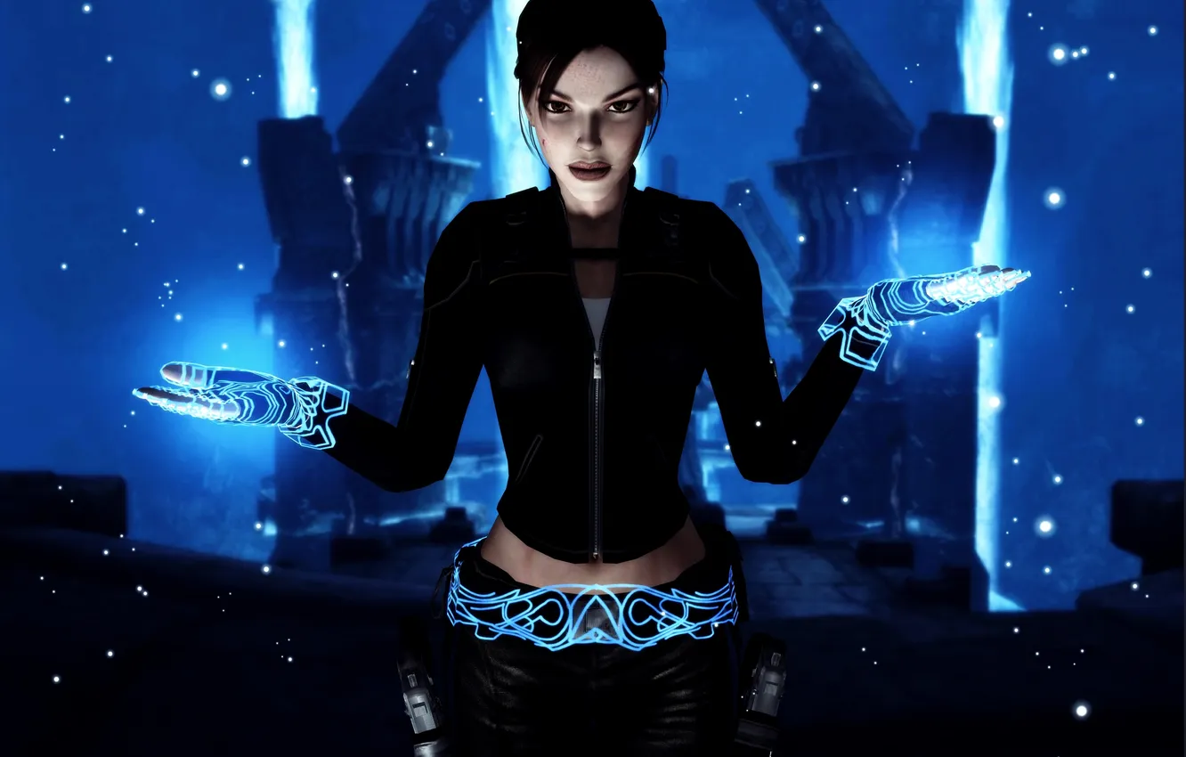 Photo wallpaper look, girl, castle, the game, costume, gloves, Tomb Raider, strap