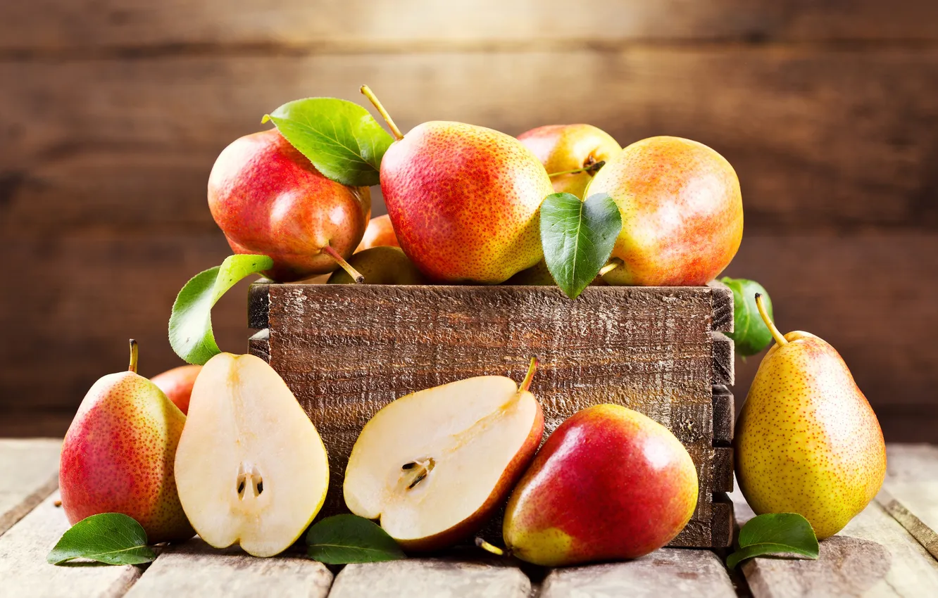 Photo wallpaper leaf, box, pear