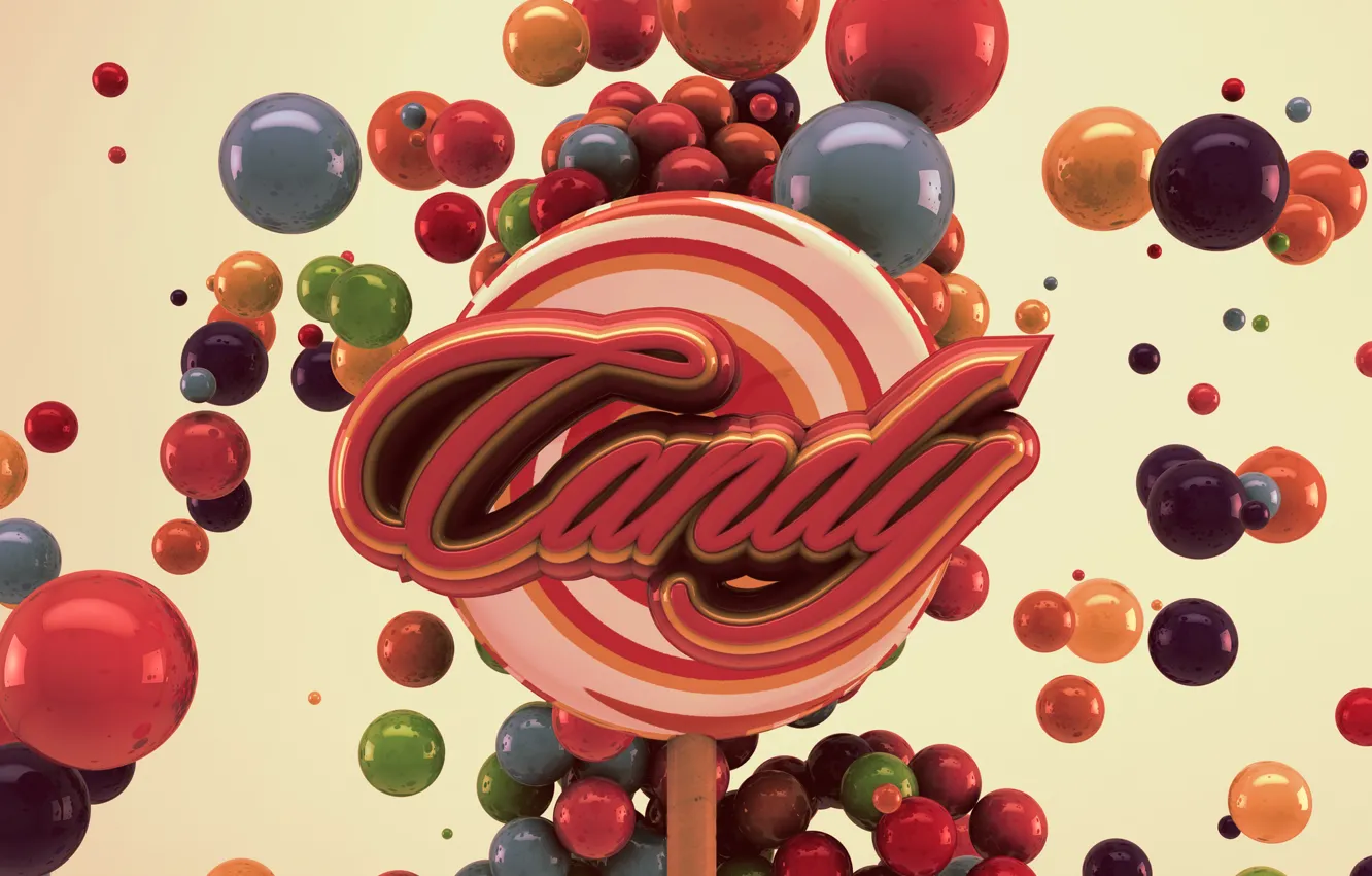Photo wallpaper balls, style, lollipops, words, render, candy, candy