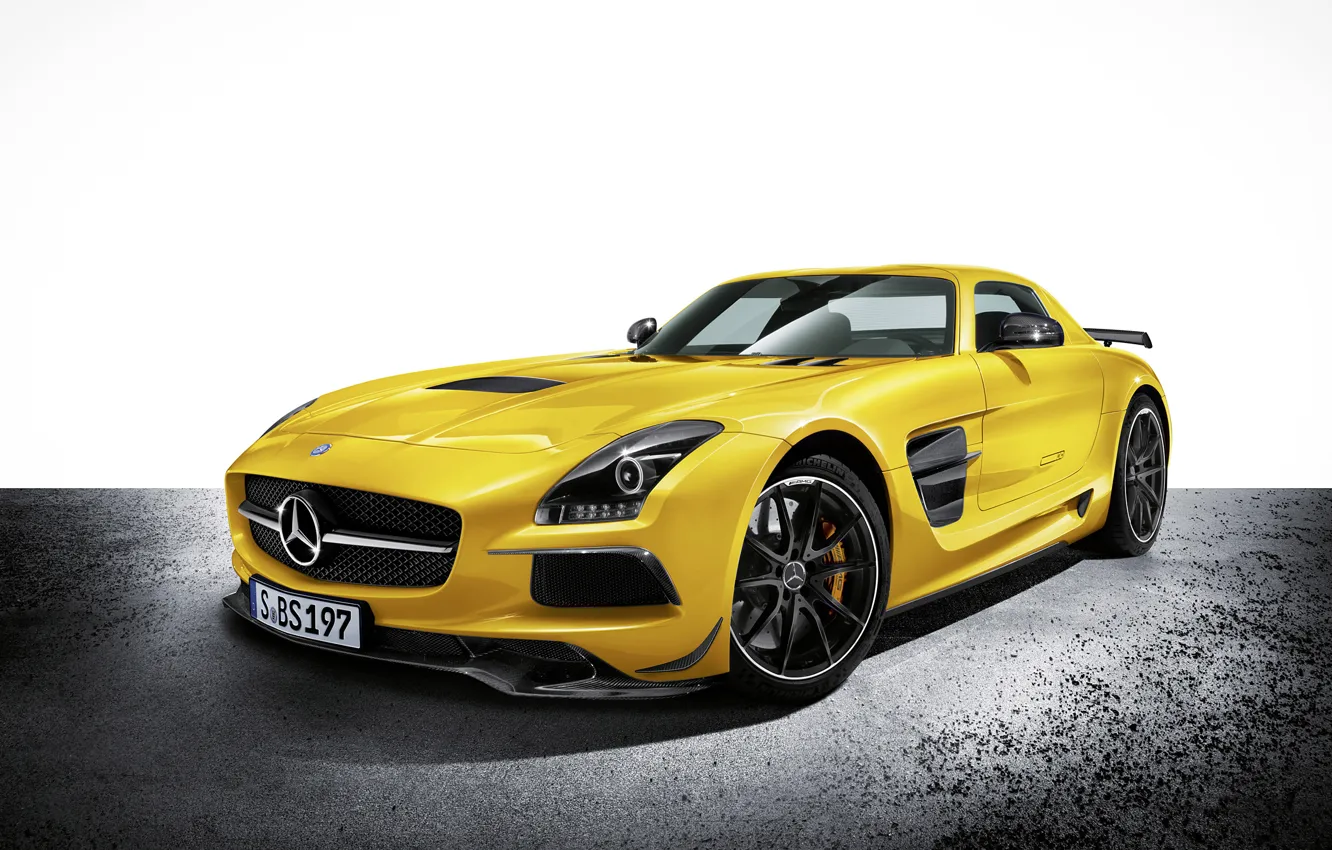 Photo wallpaper Yellow, Machine, Mercedes, Car, Car, Mercedes Benz, SLS, Wallpapers