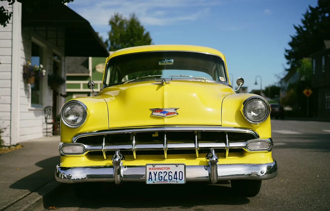 Photo wallpaper yellow, retro, Chevrolet, the front