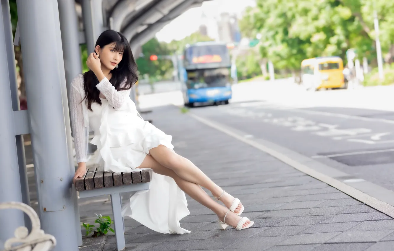 Photo wallpaper girl, street, Asian