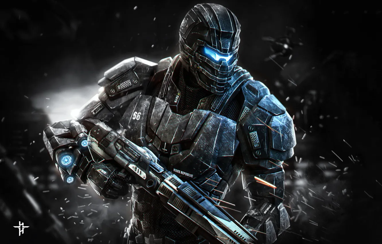 Photo wallpaper weapons, fiction, warrior, art, soldiers, gun, armor, fantasy