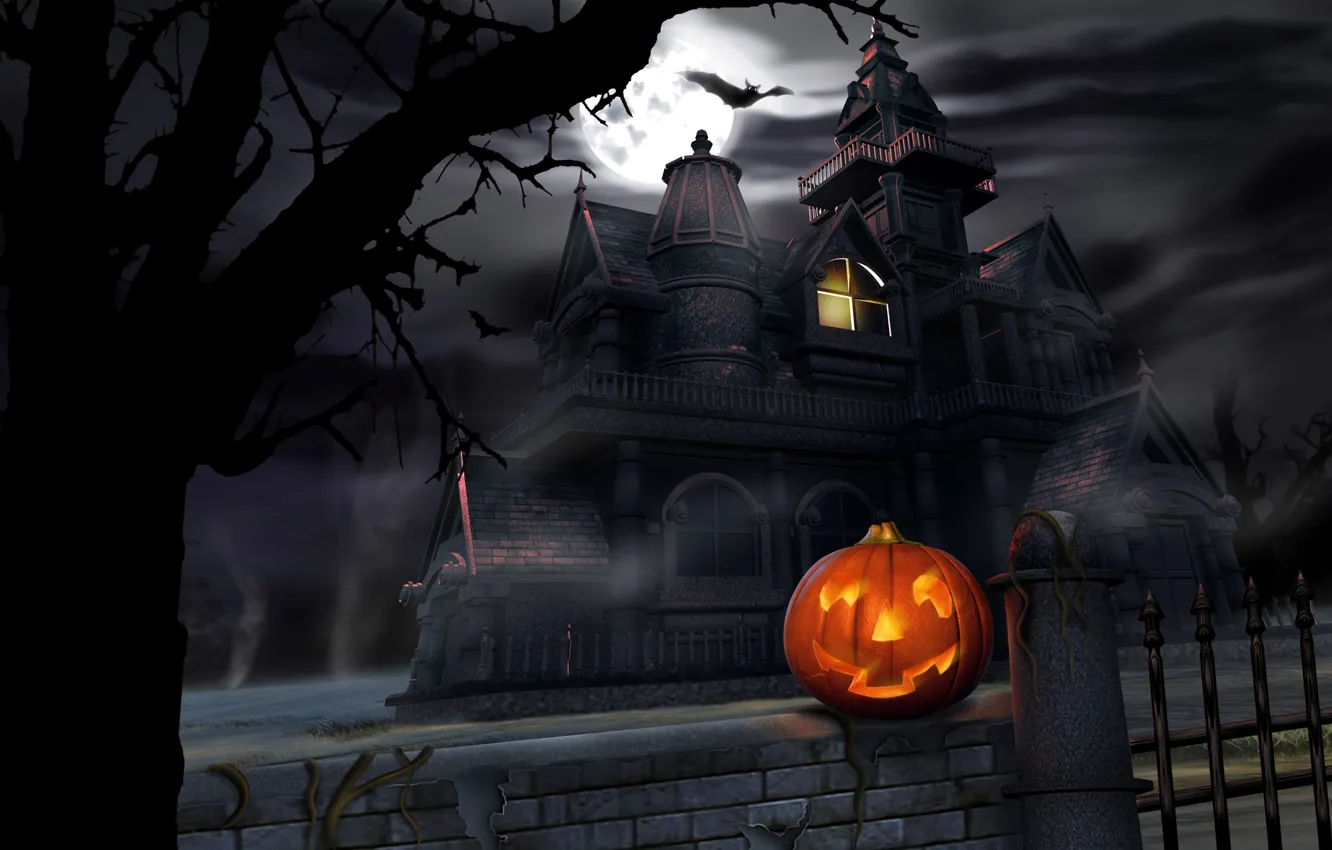 Photo wallpaper castle, pumpkin, Halloween