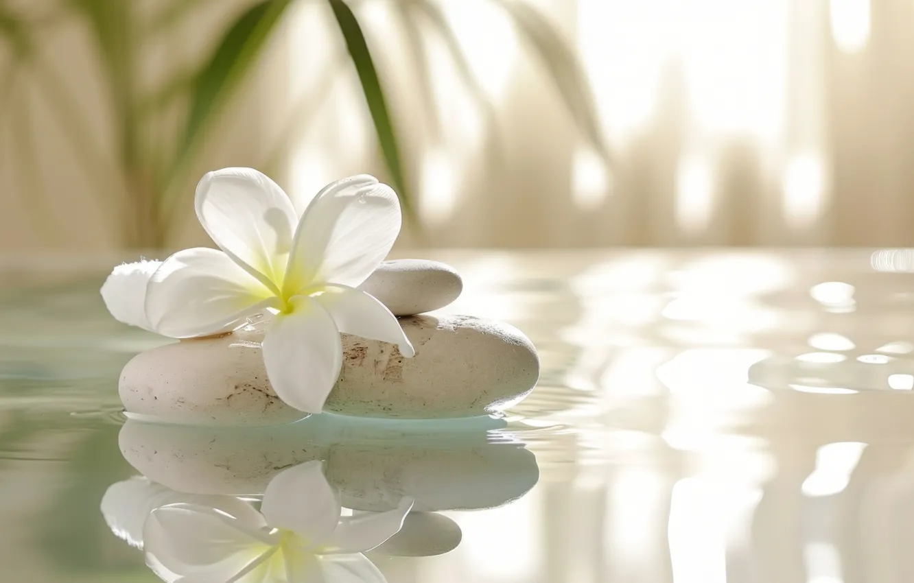 Photo wallpaper water, flowers, AI art, neural network