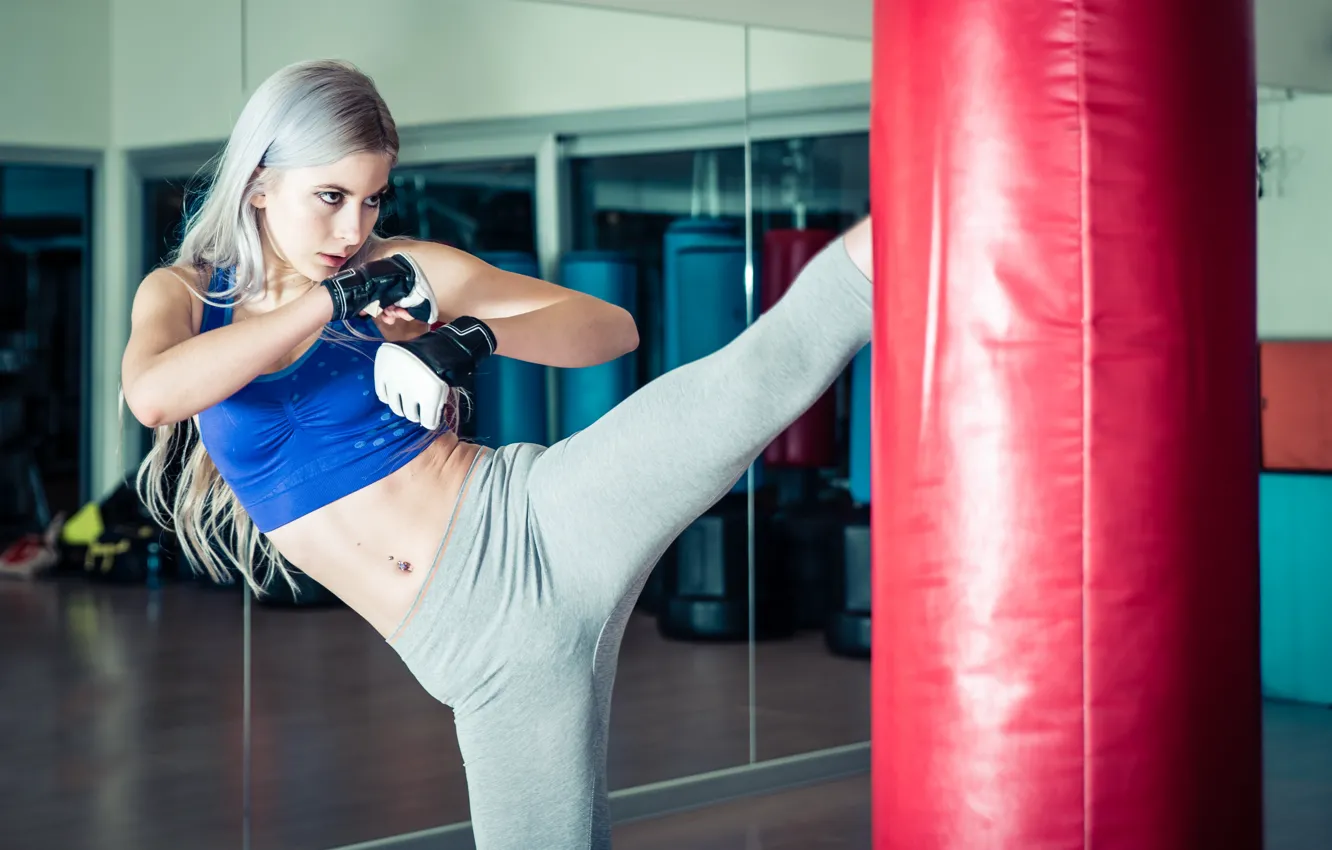 Photo wallpaper girl, martial arts, training, kick