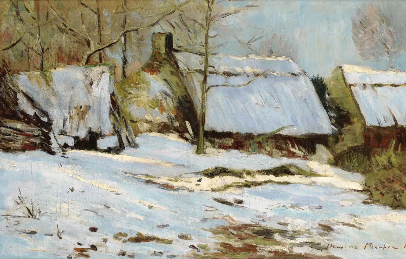 Photo wallpaper winter, landscape, picture, 1891, Maxime Maufra, Maxim Mora, Hut under the Snow