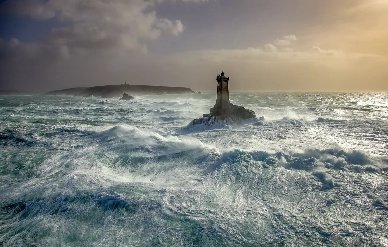 Photo wallpaper sea, wave, shore, lighthouse