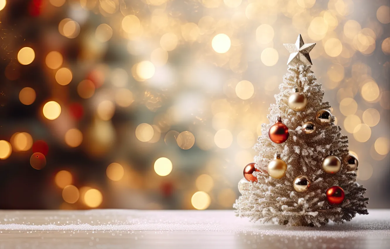 Photo wallpaper frost, stars, balls, snow, red, lights, new year, Christmas