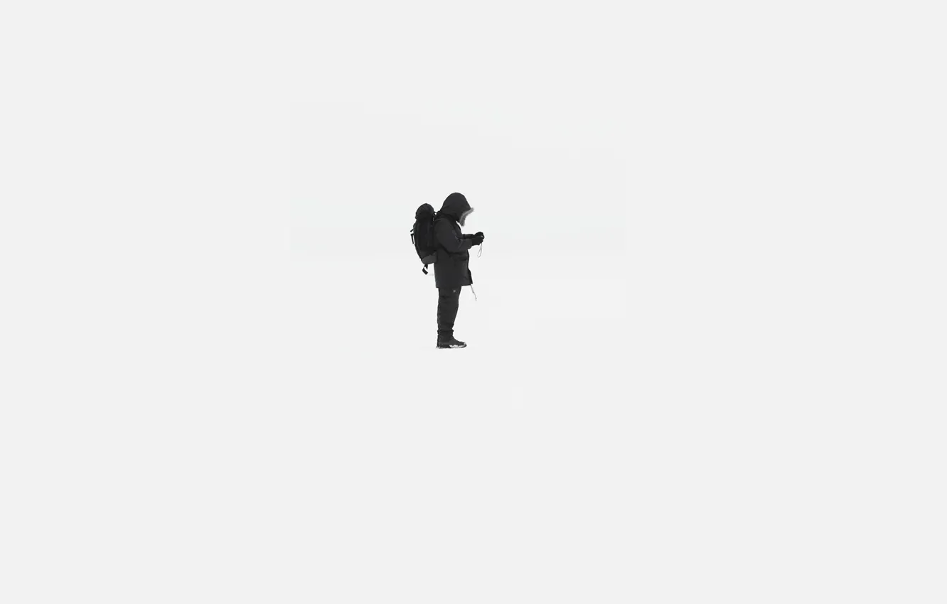 Photo wallpaper winter, lost, jacket, pinches the road
