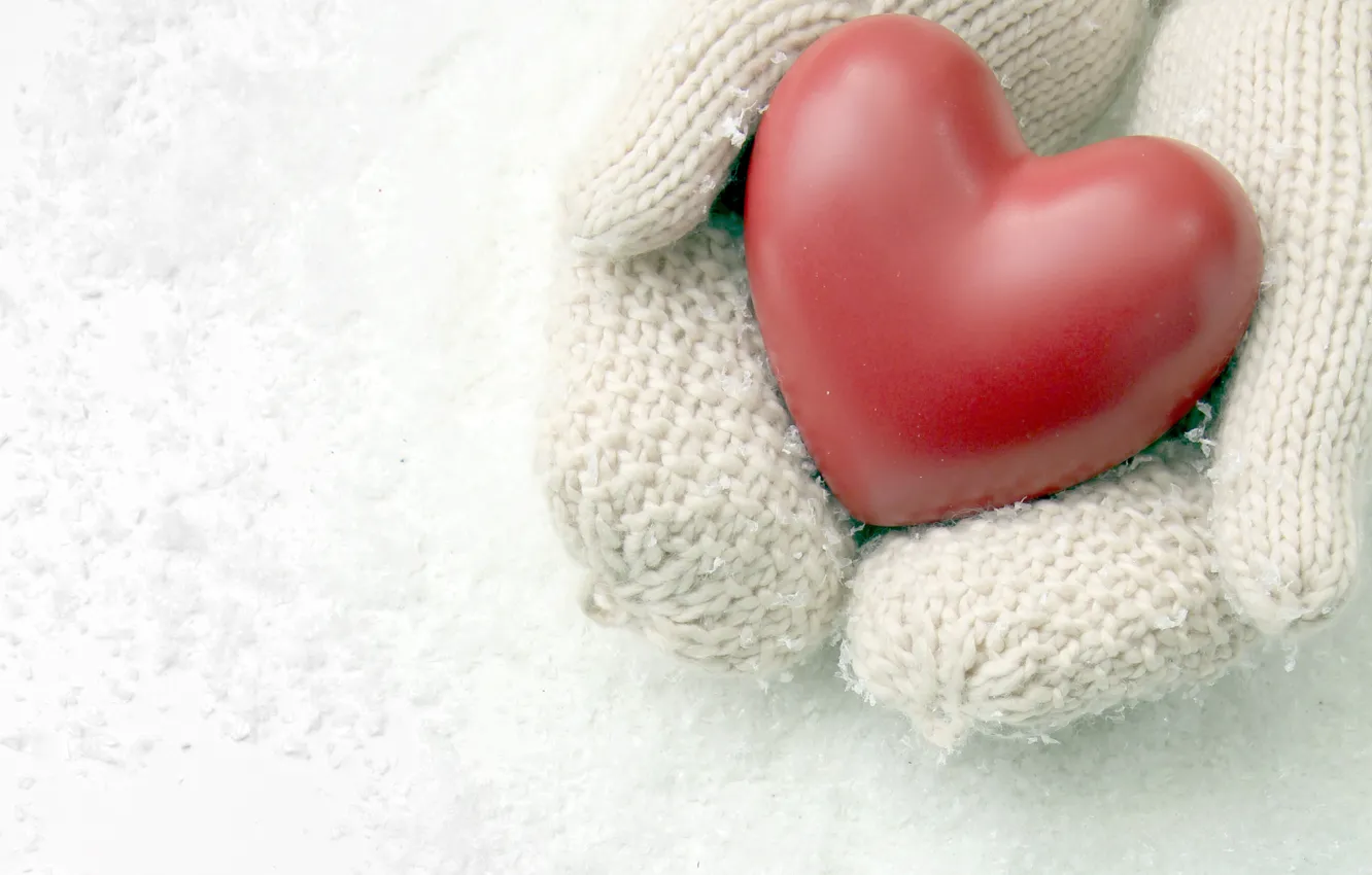 Photo wallpaper snow, love, heart, hands