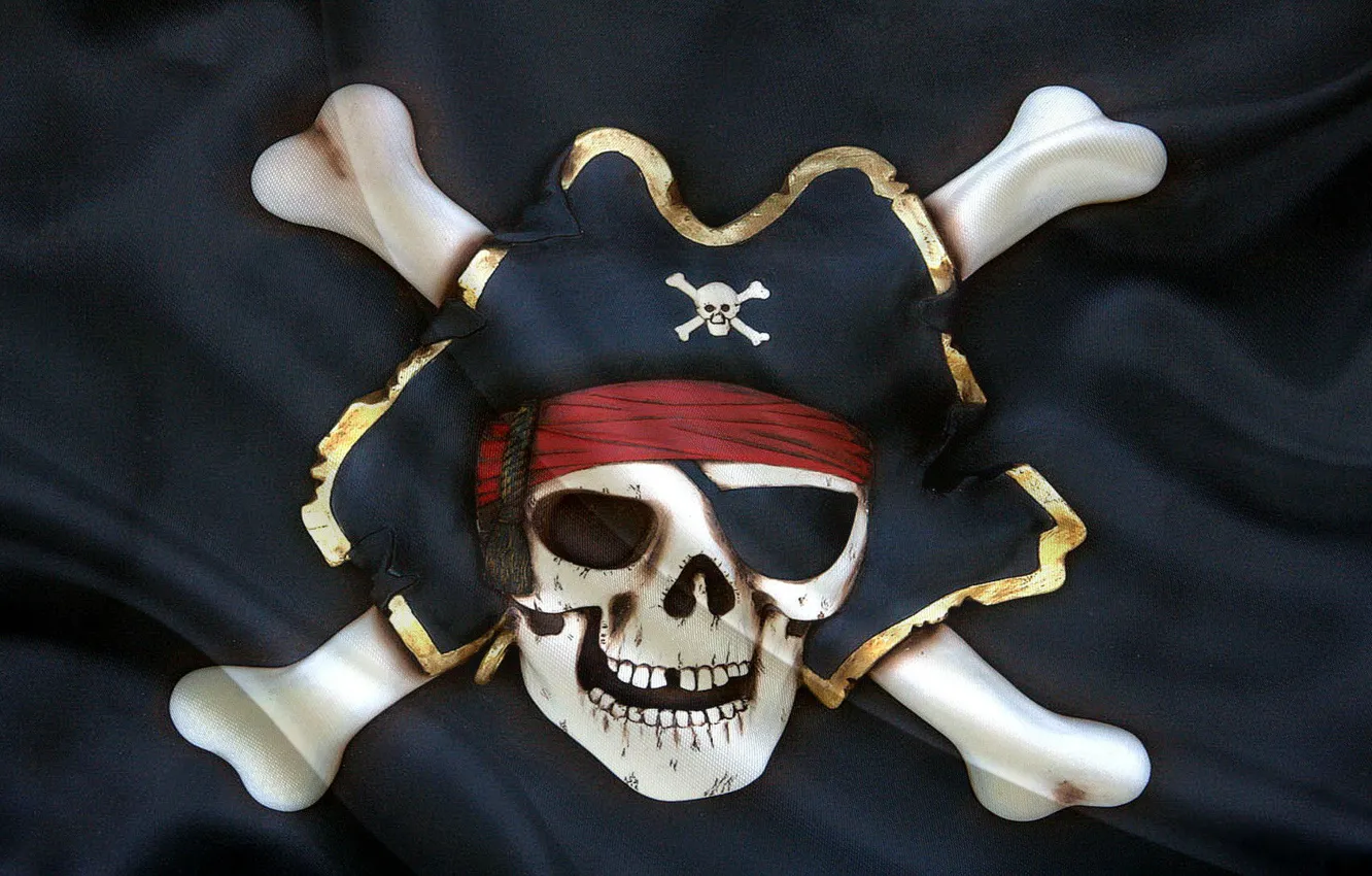 Photo wallpaper hat, flag, skeleton, Jolly Roger