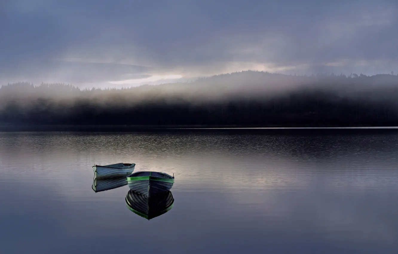 Photo wallpaper water, fog, dawn, boats, morning