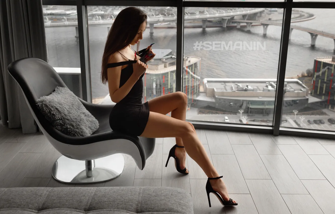 Photo wallpaper girl, pose, chair, dress, window, legs, Alexander Semanin