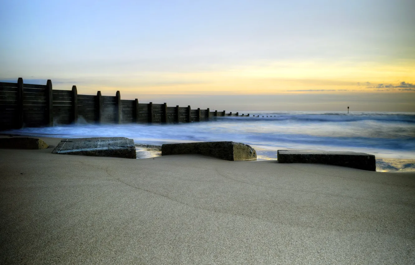 Photo wallpaper sea, landscape, Sunrise, Blyth Beach