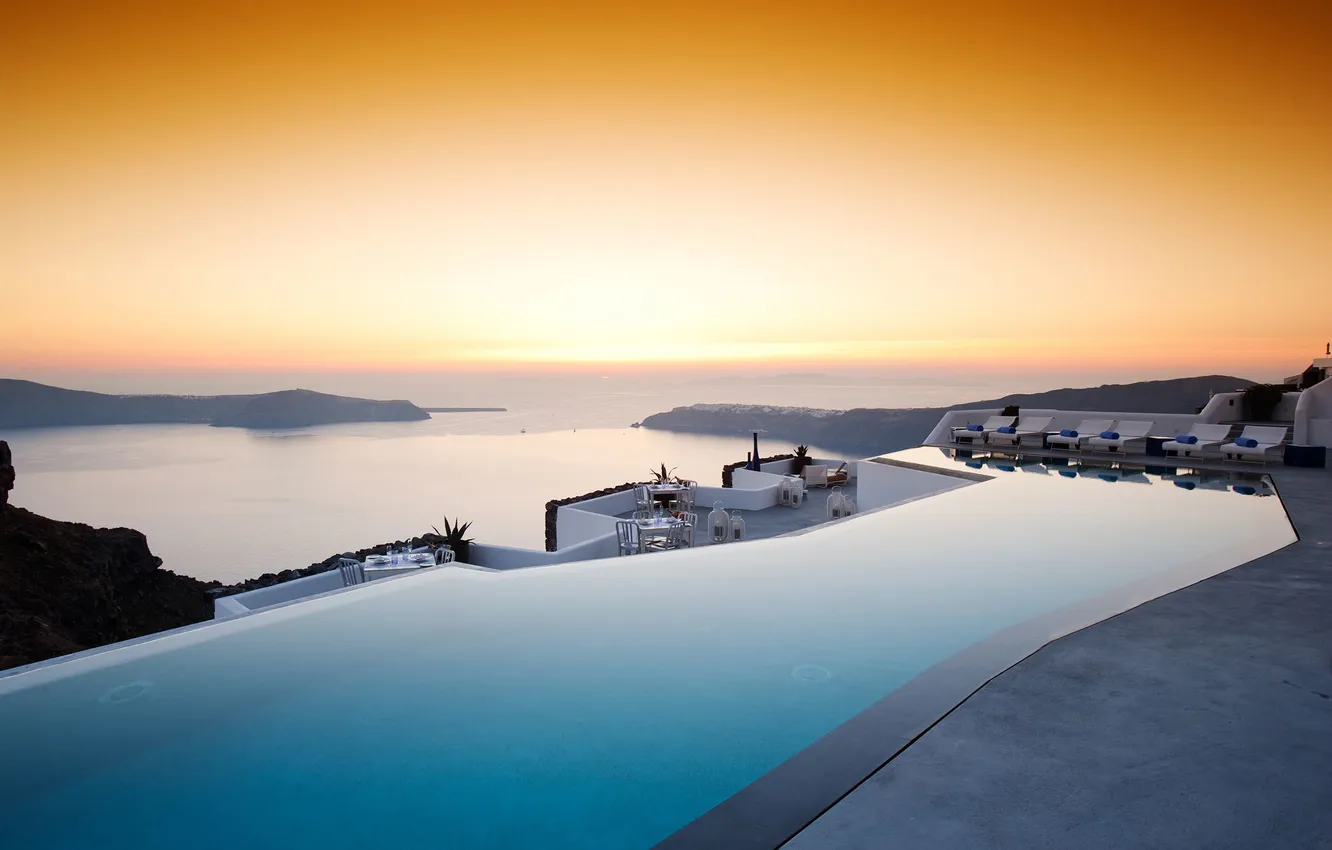 Photo wallpaper the evening, pool, Grace, hotel, Santorini